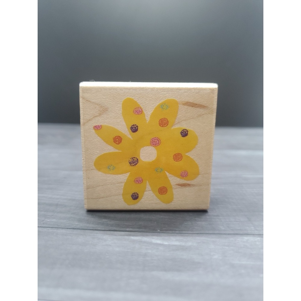 Inkadinkado Polka Dot Flower Blossom Wood Mounted Rubber Stamp